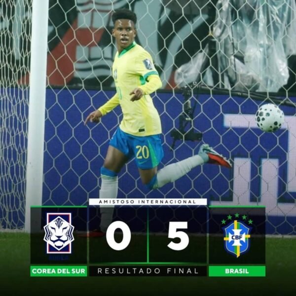 BRASIL GOLEA 5-0 A COREA DEL SUR EN SEÚL CON DOBLETES DE ESTEVÃO Y RODRYGO
